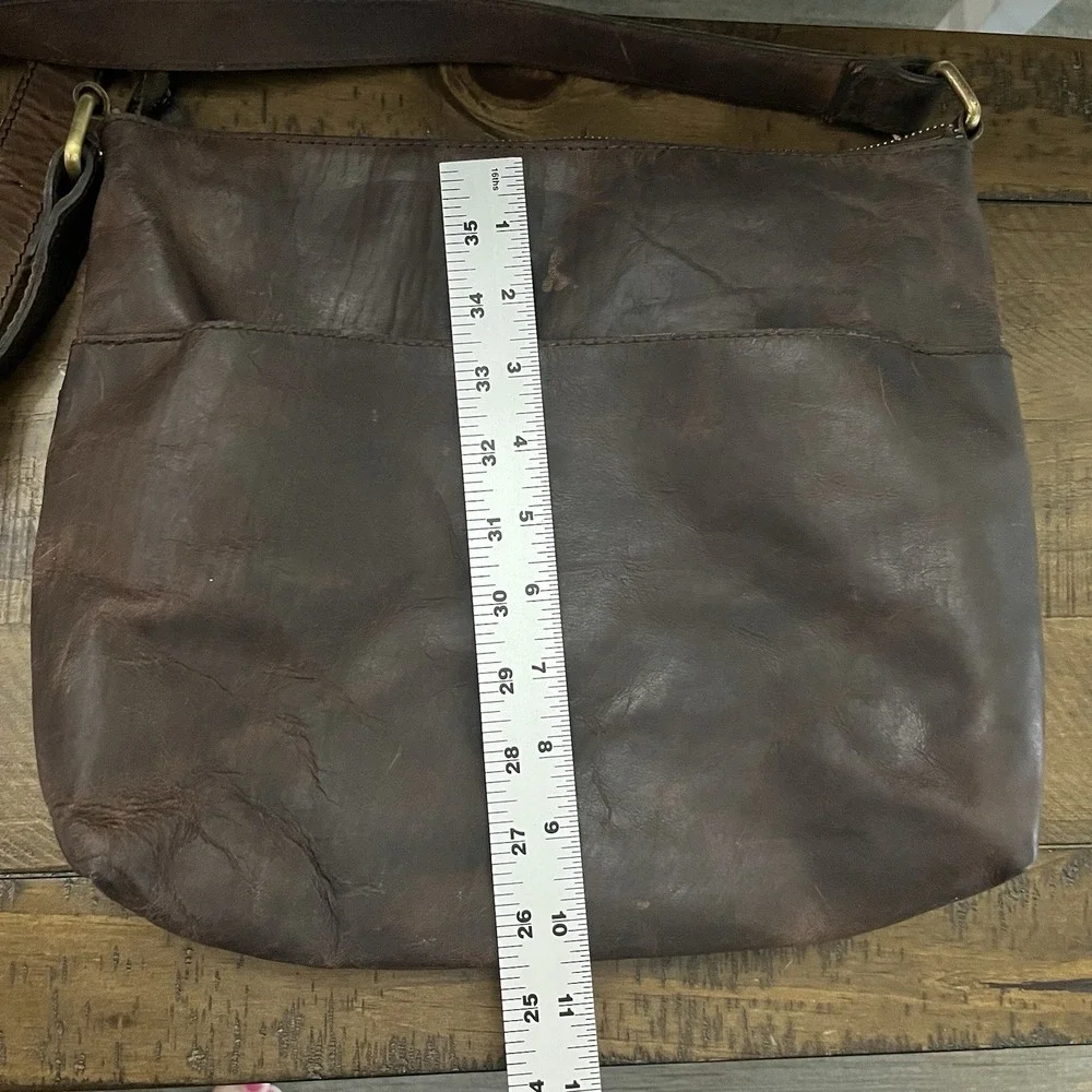 Handmade Crossbody Purse 100% Full Grain Brown Leather Rustic - Picture 9 of 12